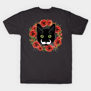 Mustache Cat with Flowers T-Shirt